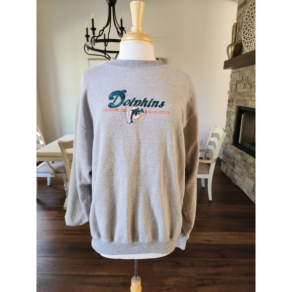 Vtg 90s Majestic Miami Dolphins Crewneck Sweatshirt Mens M Embroidered Logo - Picture 1 of 9